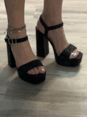D Brand Black Crystal-Accent Block Heel Sandals for Women